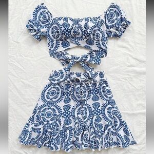 Blue and White Floral Two-Piece Set